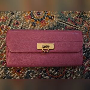 Salvatore Ferragamo Pink Leather Wallet with Gold Accent